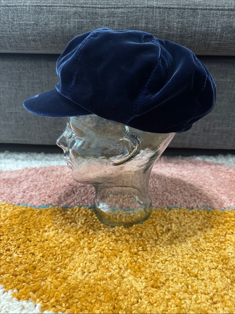 Vintage Hatterdashery Navy Blue Velvet Newsboy Cap 90s Y2K